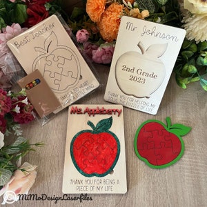 Puzzle Apple Card for Teacher&#39;s Appreciation, school and more Digital laser cut files only SVG + DXF All lasers + Glowforge ready