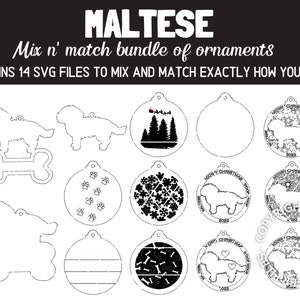 MALTESER Hunderasse Weihnachten Ornamente Bundle 2022 Digital svg + dxf Cut Files Laser and Glowforge ready