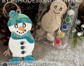Snowman Jumping Jack SVG | Layered & Single Line DIY Paint Kit | Interactive Christmas Ornament | Laser Cut Files | Digital Download
