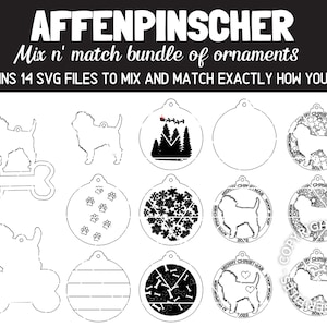 AFFENPINSCHER Dog Breed Christmas Ornaments Bundle 2022 Digital svg + dxf Cut Files Laser and Glowforge ready
