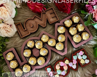 LOVE Valentine's Day Candy Tray & Shelf Sitter, 3 Sizes – Scrap-Free Design for Chocolate, Candy, Displays - Laser Cut Digital SVG, DXF File