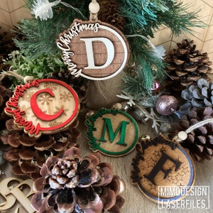 Merry Christmas Monogram Ornaments Bundle for Capital letters, name, text etc. Digital files only svg + dxf all laser and Glowforge ready