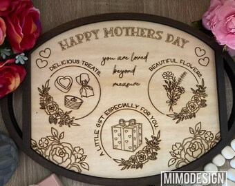 ADD ON Mother's Day tray for interchangable seasonal decor tray, scored and engraved * Digital laser files only svg + dxf * Glowforge ready