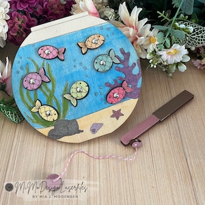 Fishing Game Aquarium Fish Bowl with 7 fish - Single line design for kids painting DIY  DIGITAL FILES for laser cutting Ready for all lasers