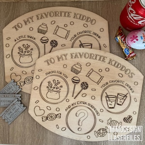 Kiddo Kiddos を追加 交換可能なマルチ装飾トレイ用のキッズ トリート トレイ インレイ、スコア付き デジタル レーザー ファイルのみ svg + dxf Glowforge 対応