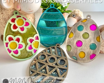 Easter Egg SVG Bundle | Resin Fill Easter Ornament Files | Layered Egg Cut Files for Laser | Spring Suncatcher SVG | Glowforge LightBurn