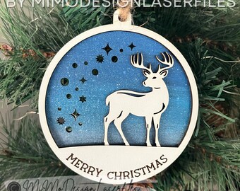 Christmas Deer Glow Up Ornament Laser Cut SVG + DXF | 2 Layered Single Line / Engraved Quick & Easy | Commercial Use | Digital Download