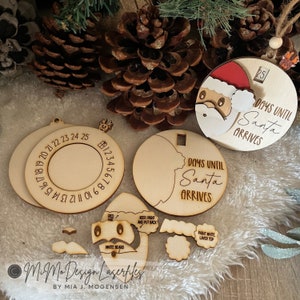 3D Santa Countdown to Christmas Sliding Ornament Reindeer lever to make it turn and count down. LASER CUT FILES dxf svg Glowforge ready image 8