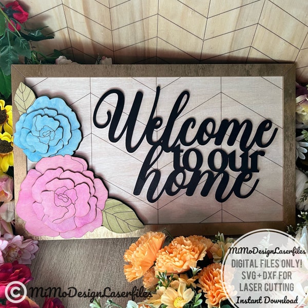 Peonies Corner add on for square signs, doorhangers etc. incl. 2 Connected Home phrases DIGITAL FILES ONLY! All Lasers and Glowforge ready