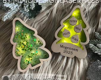 Fairy Light Christmas Tree Ornament SVG | Layered Acrylic or Acetate LED Design | Glowforge & Laser Ready Svg Dxf Files