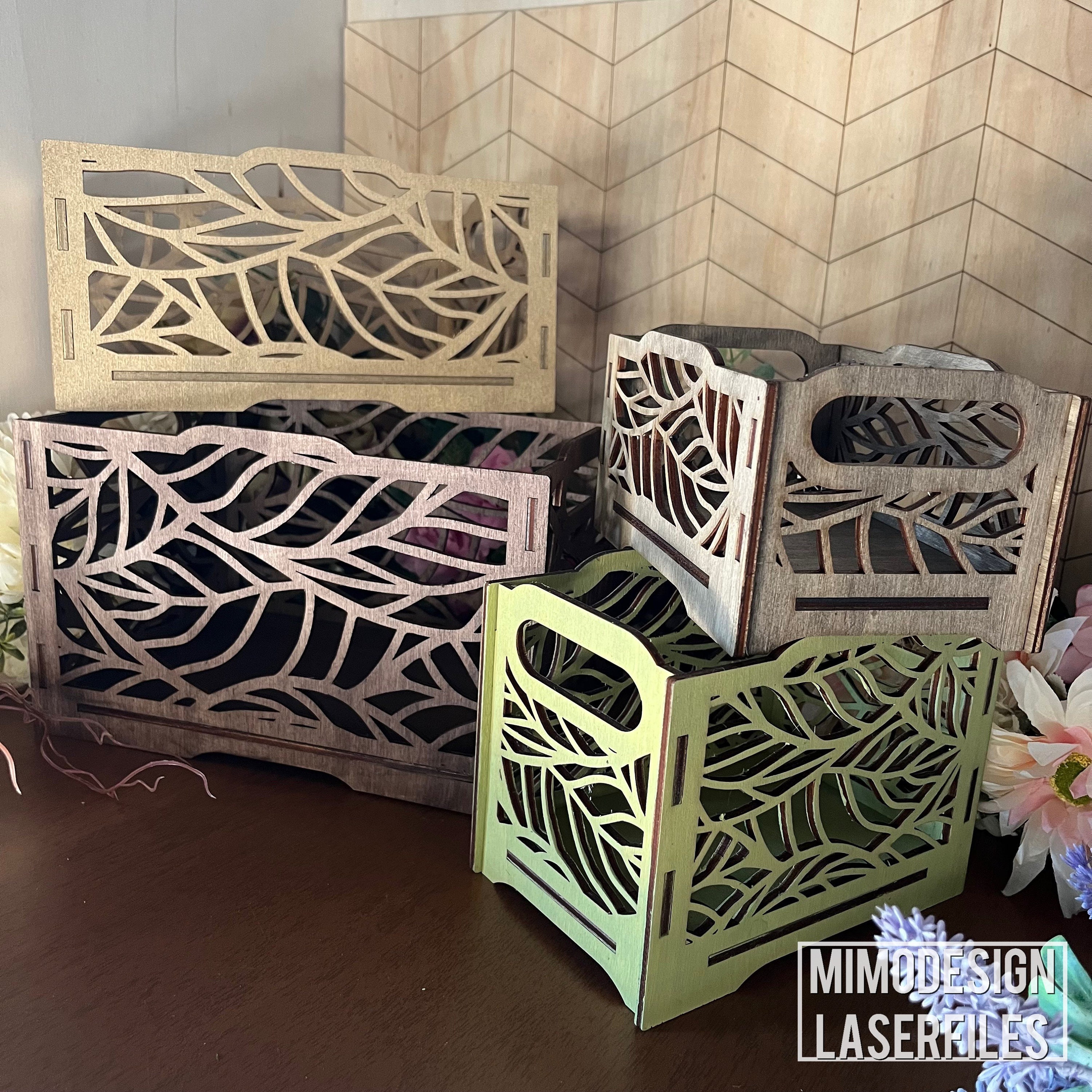 Stacking Leaves Pattern Boxes Crates, Baskets for Personalization ...