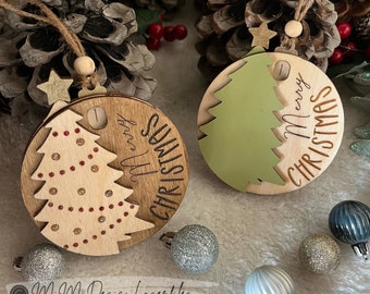 Christmas Tree Countdown Sliding Ornament, Snowflake lever to make it turn & count down 2 versions. LASER CUT FILES dxf svg Glowforge ready
