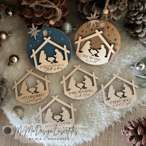 Nativity Scene Countdown Sliding Ornament, Guiding Star lever, 6 versions with 25-1 and 24-1 counts. LASER CUT FILES dxf svg Glowforge ready