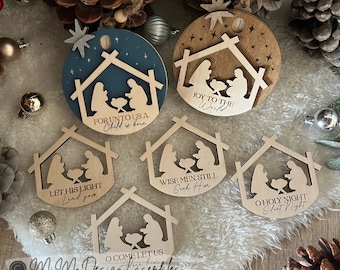 Nativity Countdown Ornament | Holy Family Scene with Guiding Star Lever | Christian Christmas Laser Cut Files SVG + DXF