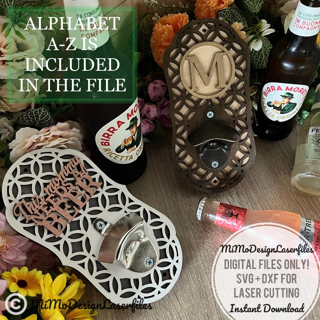 Wall Mounted Bottle Cap Openers With Monogram, Letters AZ and Text