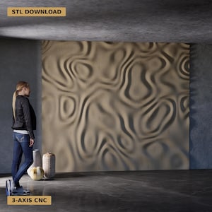 May include: A large, textured wall panel with a flowing, organic design. The panel is a light tan color and features a repeating pattern of curved lines and shapes. The words "STL DOWNLOAD" and "3-AXIS CNC" are visible.