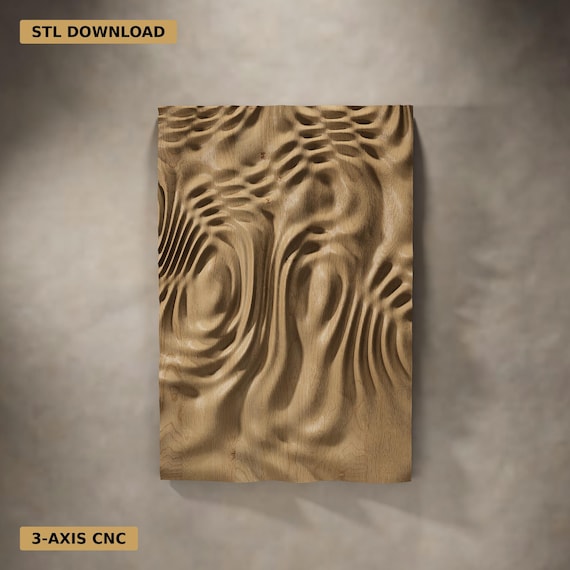 3D Wanddeko Panel STL | Wellenmuster Relief | CNC Router Dateien | Parametrische Holzkunst | Digitaler Download