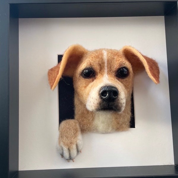 Personalized 3D dog portrait, needlefelted portrait, custom pet portrait, pet loss gift, felt portrait, all breads