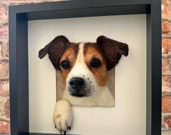 Personalized 3D dog portrait, needlefelted portrait, Jack Russel Terrier, custom pet portrait, pet loss gift, felt portrait, felt art