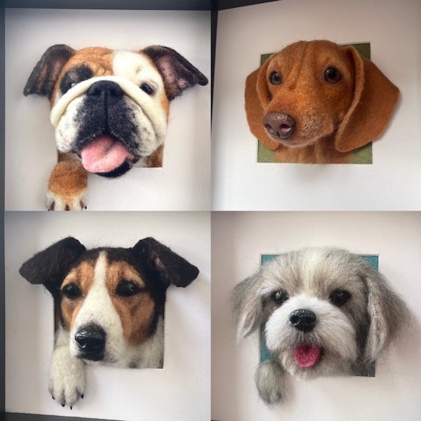 Custom pet portrait, needle felted 3D realistic dog portrait, Pommeranian, Maltese, Jack Russel, Dachshund, Bulldog, made to order, handmade