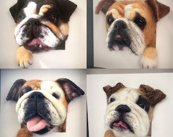 Custom 3D dog portrait, needle felted pet portrait,  made to order, pet loss gift, felt portrait, English Bulldog