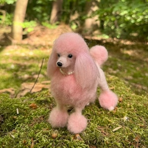 Pink Poodle, Dog Replica, Miniature Dog, Felted Miniature Poodle