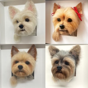 Custom pet portrait, needle felted 3D realistic dog portrait, Dog memorial, wall decor, Yorkie, Yorkshire Terrier, Morkie, made to order