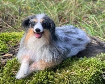 Make to order, dog replica, miniature dog, Australian Shepherd , dog memorial, tiny dog, collectible dog, felted dog, realistic looking dog