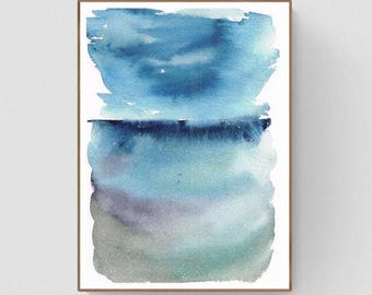 Abstract Irish Landscape Watercolor Painting: Original Blue Art (A5), Mother's Day Gift