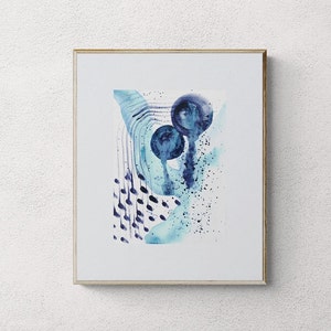 NEW Small Original Watercolor Abstract Painting Art Indigo Watercolour Blue
