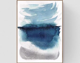 Indigo Galway Bay — Original Watercolour Seascape Painting, Irish Coastal Art, Mother's Day Gift, A5