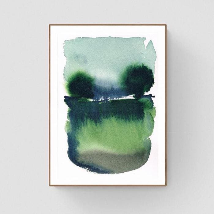 Dipinto originale ad acquerello di paesaggio: arte irlandese astratta verde smeraldo