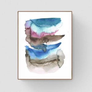 Nuovo piccolo acquerello originale dipinto ad acquerello astratto paesaggio marino cielo rosa arte da parete dipinta a mano regalo fatto a mano