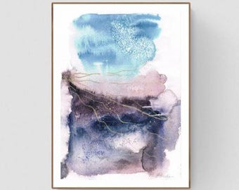 Original Watercolor Irish Coastal Seascape Painting, Abstract Ocean Wall Art