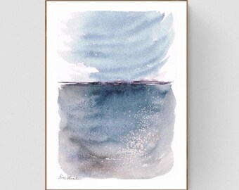Irish Coastal Watercolor Painting – Original Indigo Seascape, Abstract Ocean Wall Art, West of Ireland, A4 Unframed