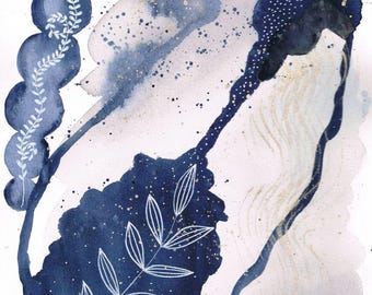 Watercolor Abstract Printable Art Indigo Digital Download