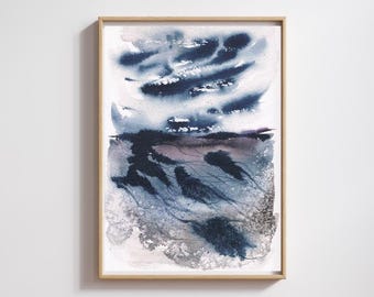 Original Abstract Irish Seascape Watercolor Painting, Coastal Ocean Wall Art