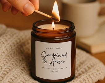 Scented Soy Candle Gift – Amber Jar Candle with Cotton Wick – 5 Sizes – Eco Friendly Handmade Home Decor – Relaxing Candle