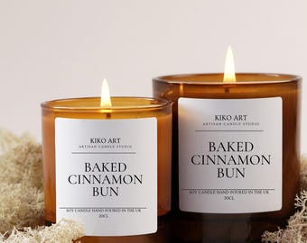 BAKED CINNAMON BUN Soy Candle 20cl/30cl Amber Refillable Glass Jars Perfect Gift Candle For Her Birthday Candle Personalised Candle Gifts