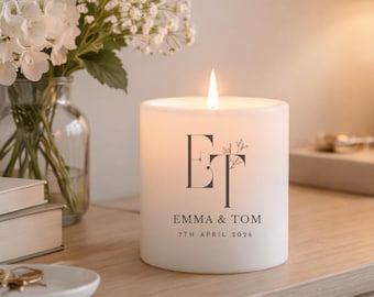 Personalised Wedding Candle | Engraved Soy Wax Favor (Custom Names & Date)