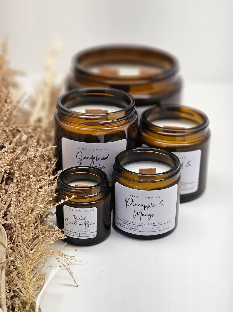 Pear & Elderflower Soy Wood Wick Candle 30/60/120/180/500 ml Boho Style Scented Candle For A Gift image 2