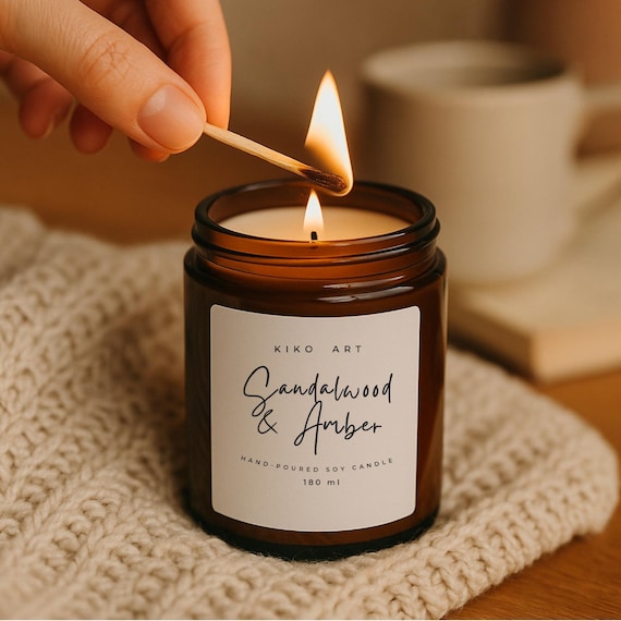 Scented Soy Candle Gift – Amber Jar Candle with Cotton Wick – 5 Sizes – Eco Friendly Handmade Home Decor – Relaxing Candle