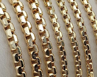 14K Solid Gold Box Chain Necklace: Yellow Gold