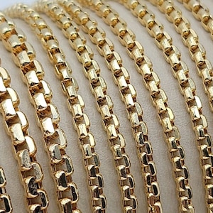 14K Solid Gold Box Chain Necklace, 16&quot; to 26&quot;_ 2.5mm to 3.5mm, 14K Real Gold Chain, Box Link Gold Chain For Men & Women, Yellow Gold, Gift!
