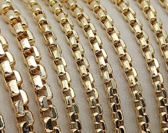 14K Solid Gold Box Chain Necklace, 16&quot; to 26&quot;_ 2.5mm to 3.5mm, 14K Real Gold Chain, Box Link Gold Chain For Men & Women, Yellow Gold, Gift!