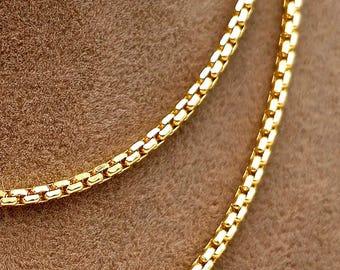 18K Solid Gold Box Chain Necklace 2mm Minimal Layering Unisex Jewelry Gift
