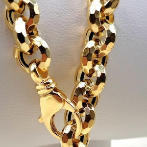 18K Solid Gold Rolo Chain & Bracelet, Pure 18K Yellow Gold Rolo Necklace Set for Men/Women, Diamond-cut, 7MM Thick, Real 18K Gold Chain Set!