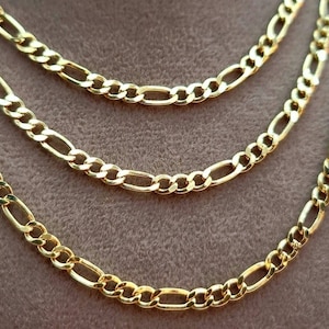 18K Solid Gold Figaro Chain Necklace, Real 18K Gold Figaro Link Chain for Men, Women, 4.0mm _ 16 to 22 inches 18K Gold Chain, Birthday Gift!