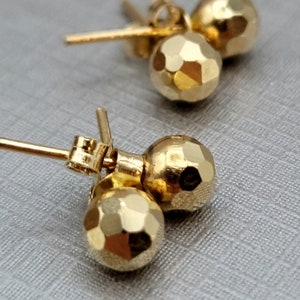 18K Real Gold Ball Stud Earrings, Solid 18K Gold Diamond cut Beaded Ball Earrings, Yellow Gold Earrings, 18K Ball Earrings, Gift for Her/Him