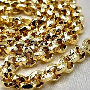 14K ソリッド ゴールド ロロ チェーン ネックレス、14K イエロー ゴールド ロロ リンク チェーン (男女兼用)、ダイヤモンド カット 7MM_16"- 26" ゴールド チェーン (彼/彼女用)、ギフトに!